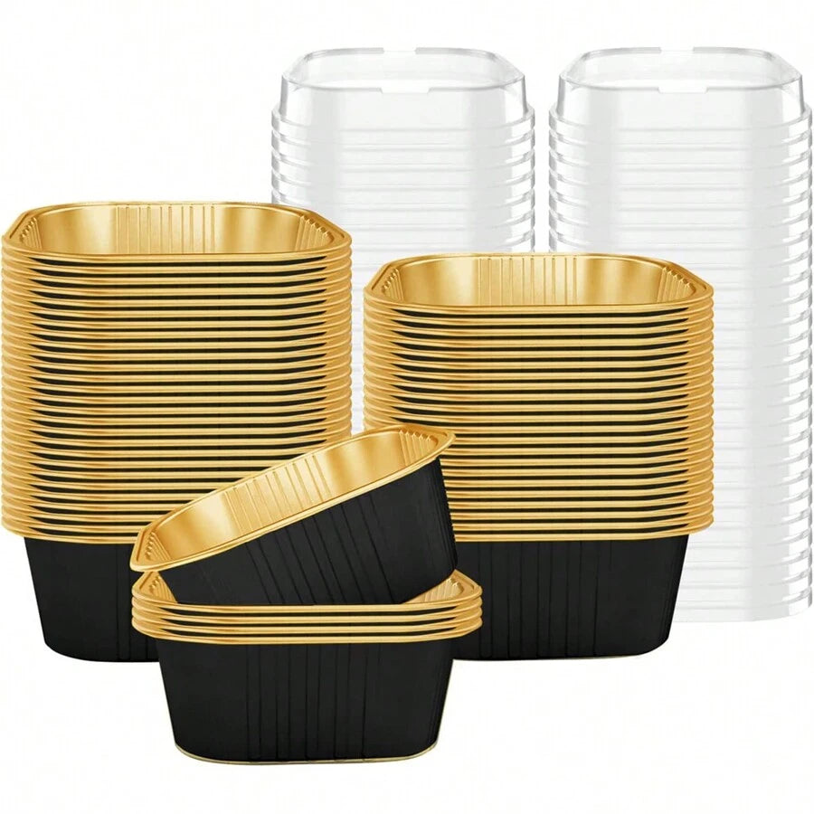 Black & Gold Foil Bake and Serve Rectangle Tub with Transparent Lid - 190 ml