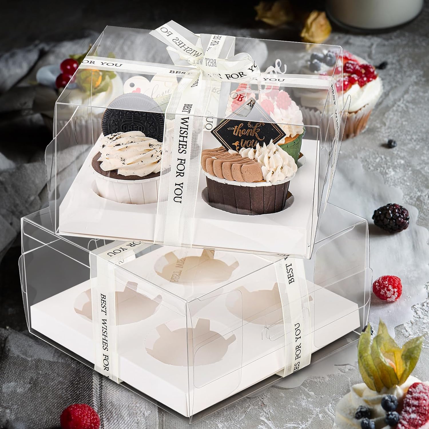 Imported Clear Cupcake Box with Insert Base - Transparent Cupcake Carrier for Bakery Packaging, Gifting and Hampers
