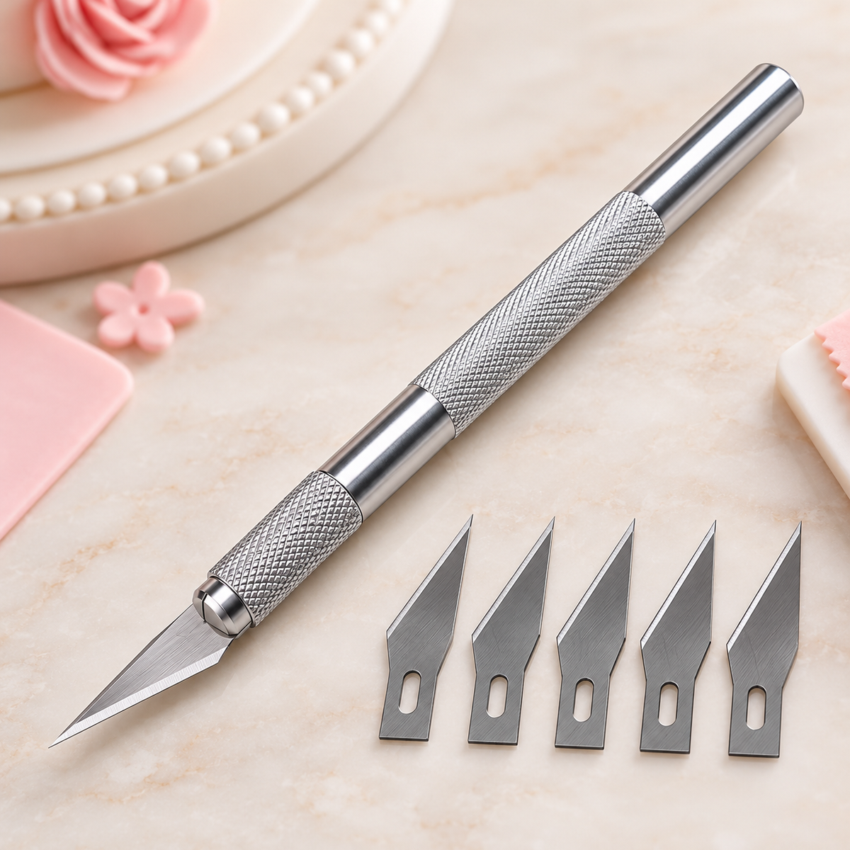 Precision Craft Knife Set with 5 Replaceable Blades - Fondant, Clay and Paper Cutter