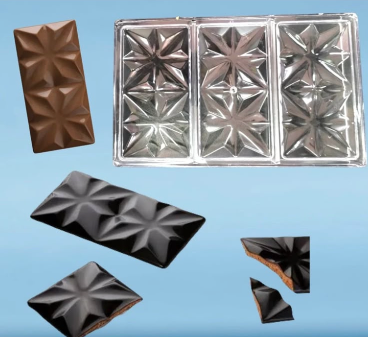 Flower Pattern Chocolate Bar Polycarbonate Mould - 3 Cavity Standard Size Bar