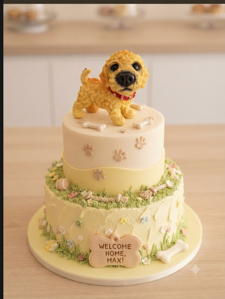 Dog Figure Cake Topper - Ceramic Puppy Figurine 4x3 inch