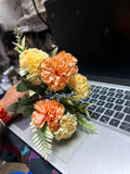 Fabric Carnation Flower Bunch - 3 cm Dual Shade (6 Flowers with Fillers)