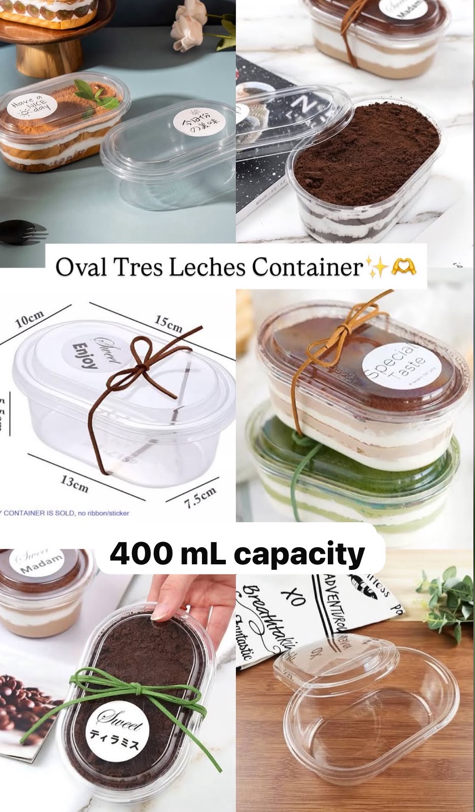 Premium PVC Oval Tres Leches Container with Lid - 400 ml