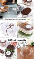 Premium PVC Oval Tres Leches Container with Lid - 400 ml