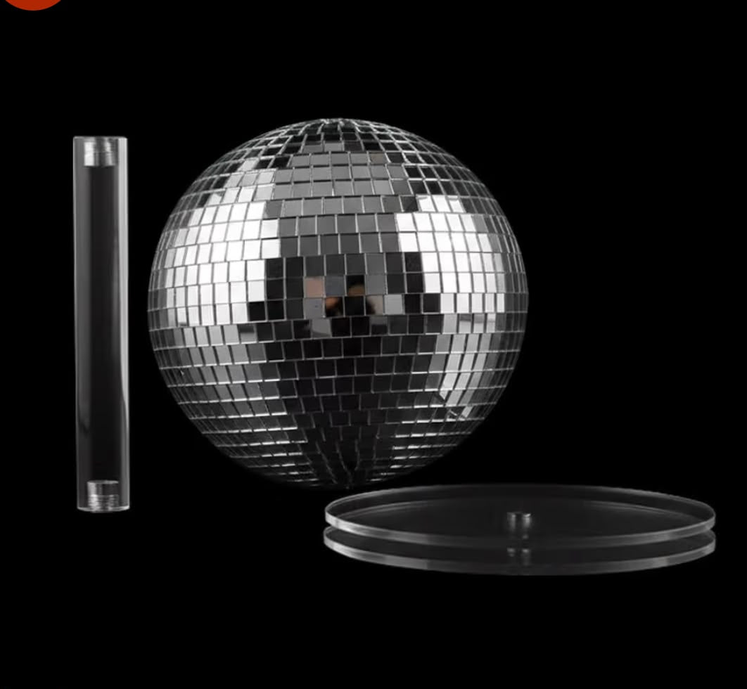 Disco Ball Acrylic Cake Spacer Stand - 6 x 6 inch Mirror Ball with Rod & Plates