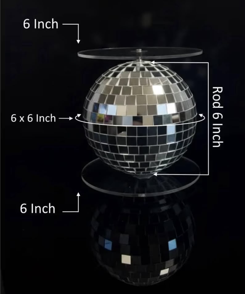 Disco Ball Acrylic Cake Spacer Stand - 6 x 6 inch Mirror Ball with Rod & Plates