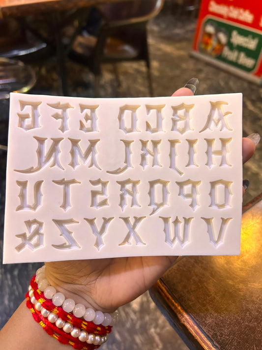 Gothic Old English Alphabet Silicone Mould - 1 inch Letters