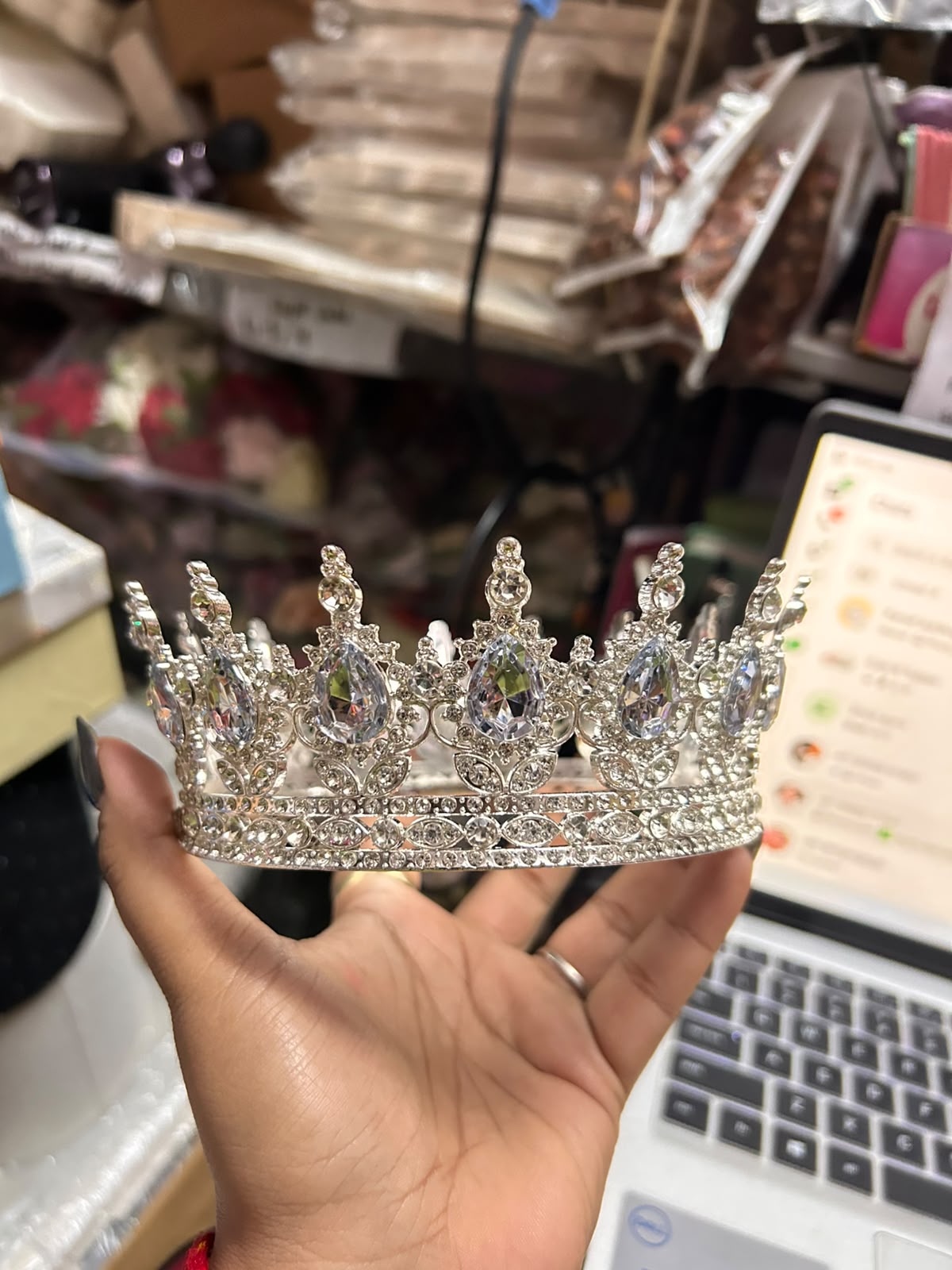 Metal Stone Crown Cake Topper - 6 inch Rhinestone Tiara