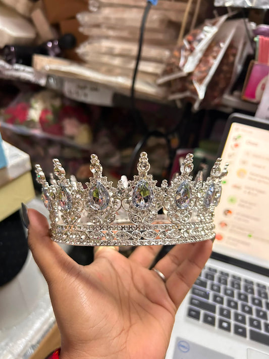 Metal Stone Crown Cake Topper - 6 inch Rhinestone Tiara