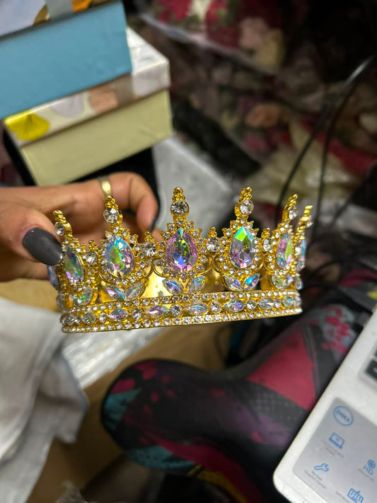 Metal Stone Crown Cake Topper - 6 inch Rhinestone Tiara