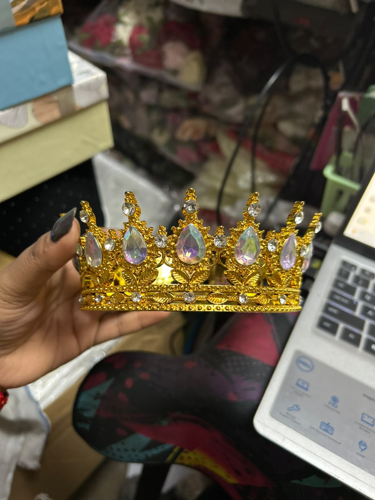 Plastic Stone Crown Cake Topper - 6 inch Lightweight Tiara