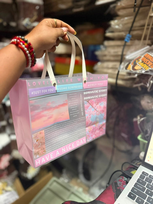 PVC Gift Bag 8 x 11 x 3.5 - Frosted Printed Carry Bag for Hampers, Return Gifts and Packaging