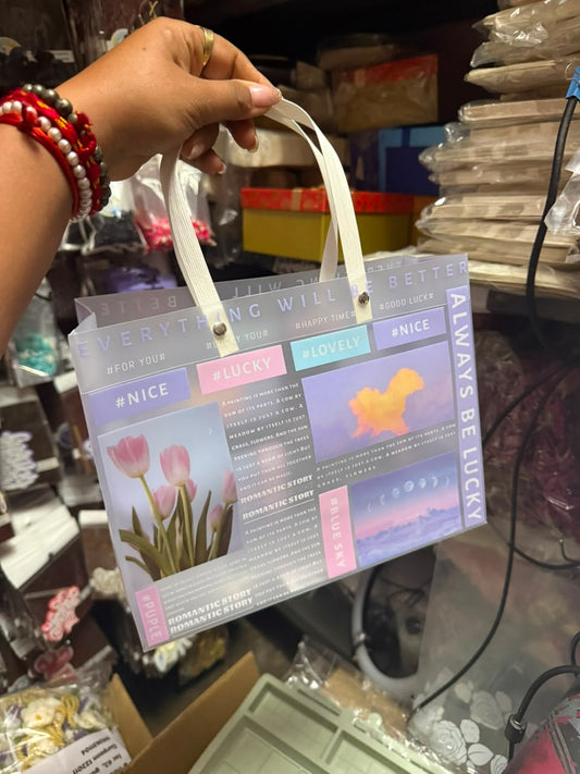 PVC Gift Bag 8 x 11 x 3.5 - Frosted Printed Carry Bag for Hampers, Return Gifts and Packaging