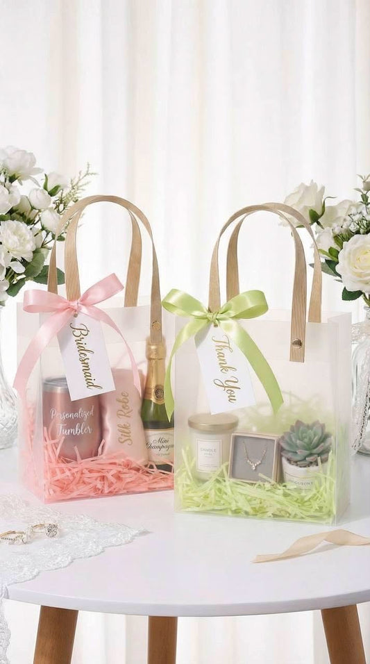 PVC Gift Bag 8 x 11 x 3.5 - Frosted Printed Carry Bag for Hampers, Return Gifts and Packaging