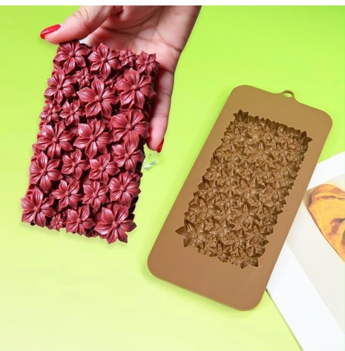Floral Bar Chocolate Mould - 6.6 inch Rectangular Silicone Mould with Daisy Embossed Pattern for Chocolate, Fondant and Craft