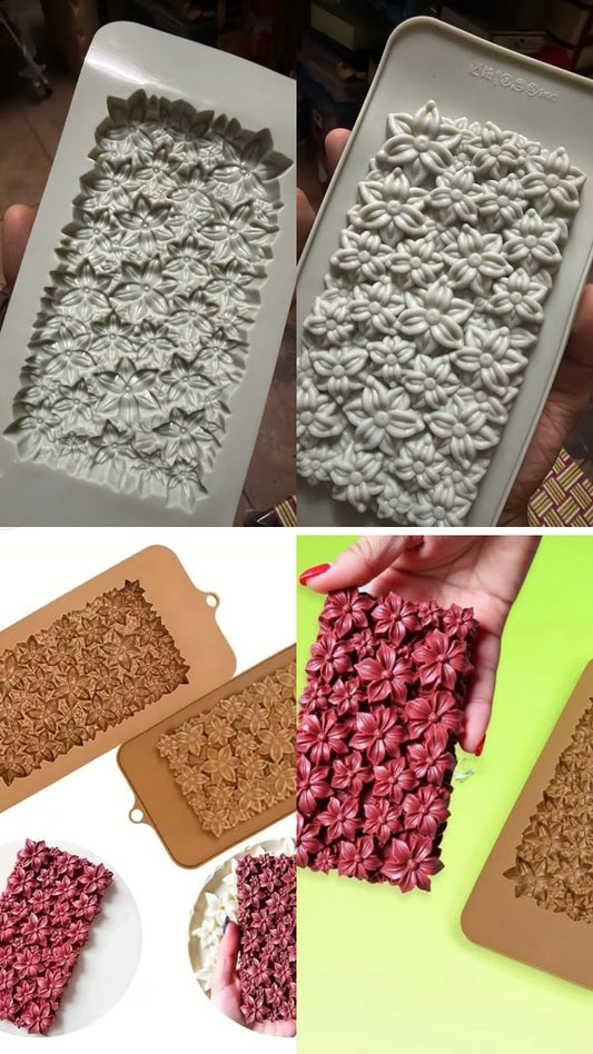 Floral Bar Chocolate Mould - 6.6 inch Rectangular Silicone Mould with Daisy Embossed Pattern for Chocolate, Fondant and Craft