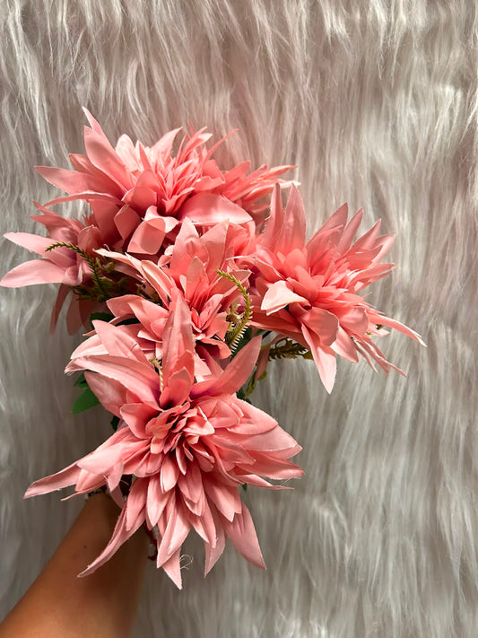 Big Fabric Flower Bunch - 15 cm Delicate Dahlia Style, 7 Flowers per Bunch for Cake Decoration, Home Decor and Hampers
