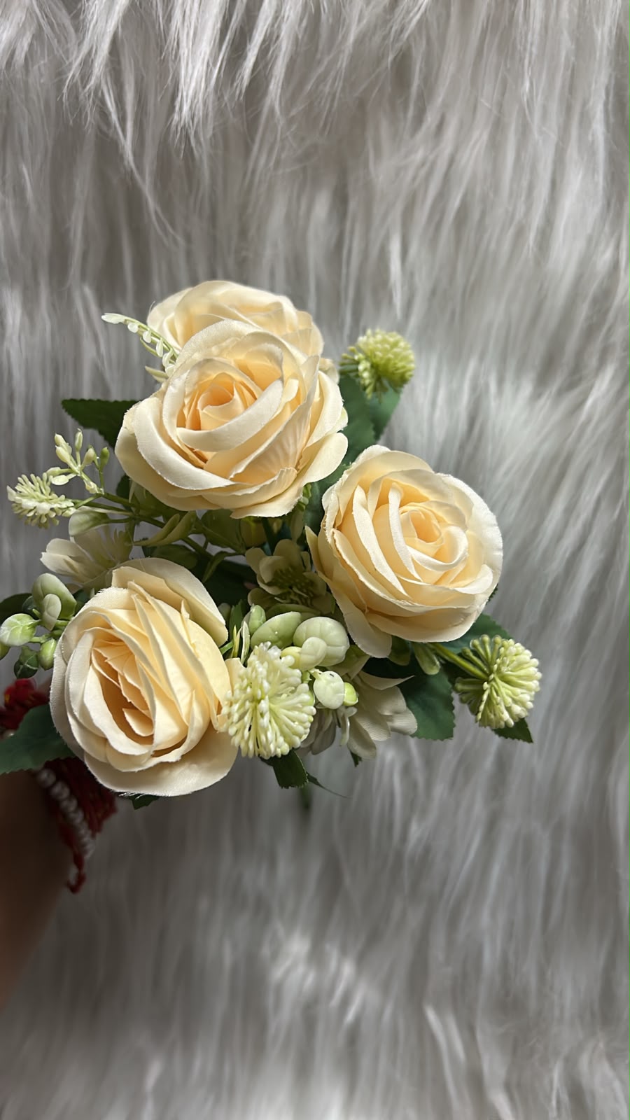 Soft Rose Flower Bunch with Fillers and Leaves - 4 Roses and 12 Small Flowers per Bunch for Cake Decoration, Home Decor and Hampers