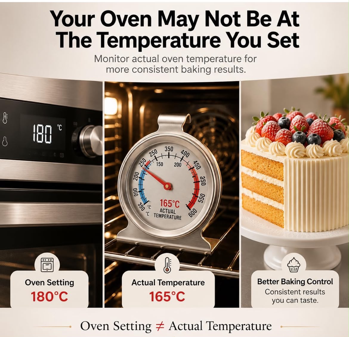 Stainless Steel Oven Thermometer for Baking and Roasting - Analog Dual C/F Dial Temperature Gauge for OTG, Toaster Oven and Kitchen