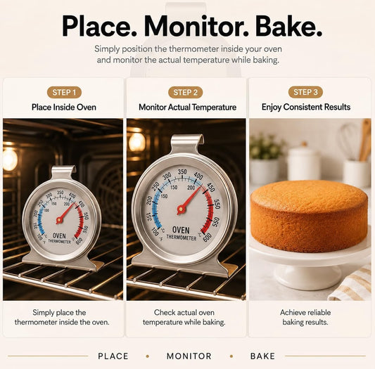 Stainless Steel Oven Thermometer for Baking and Roasting - Analog Dual C/F Dial Temperature Gauge for OTG, Toaster Oven and Kitchen