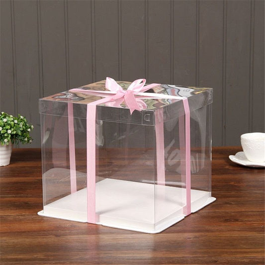 Imported Clear Cake Box with 100% Transparent Walls - Tall Cake Box with Lid for Cakes, Pastries, Hampers and Gift Display