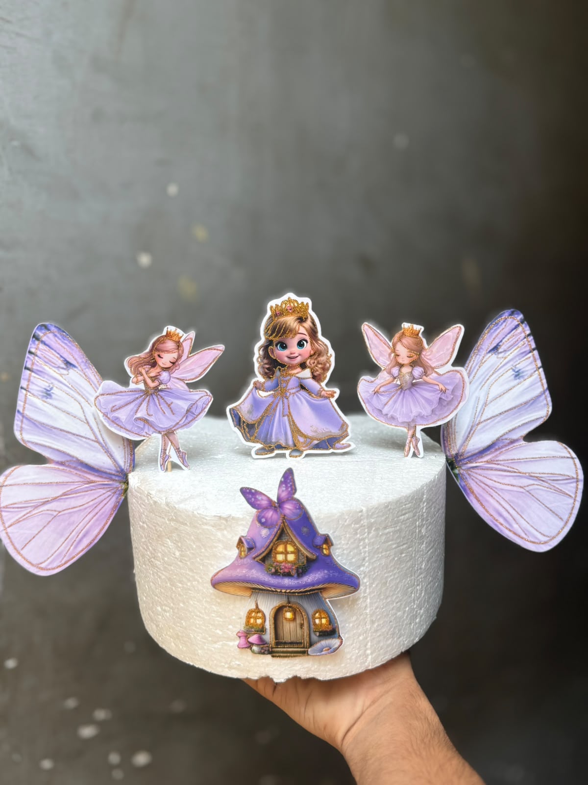 Paper Butterfly Fairy Cake Topper Set - Printed Card Cutouts with Butterflies, Fairies, Mushroom House and Fairy Door for Birthday and Theme Cakes