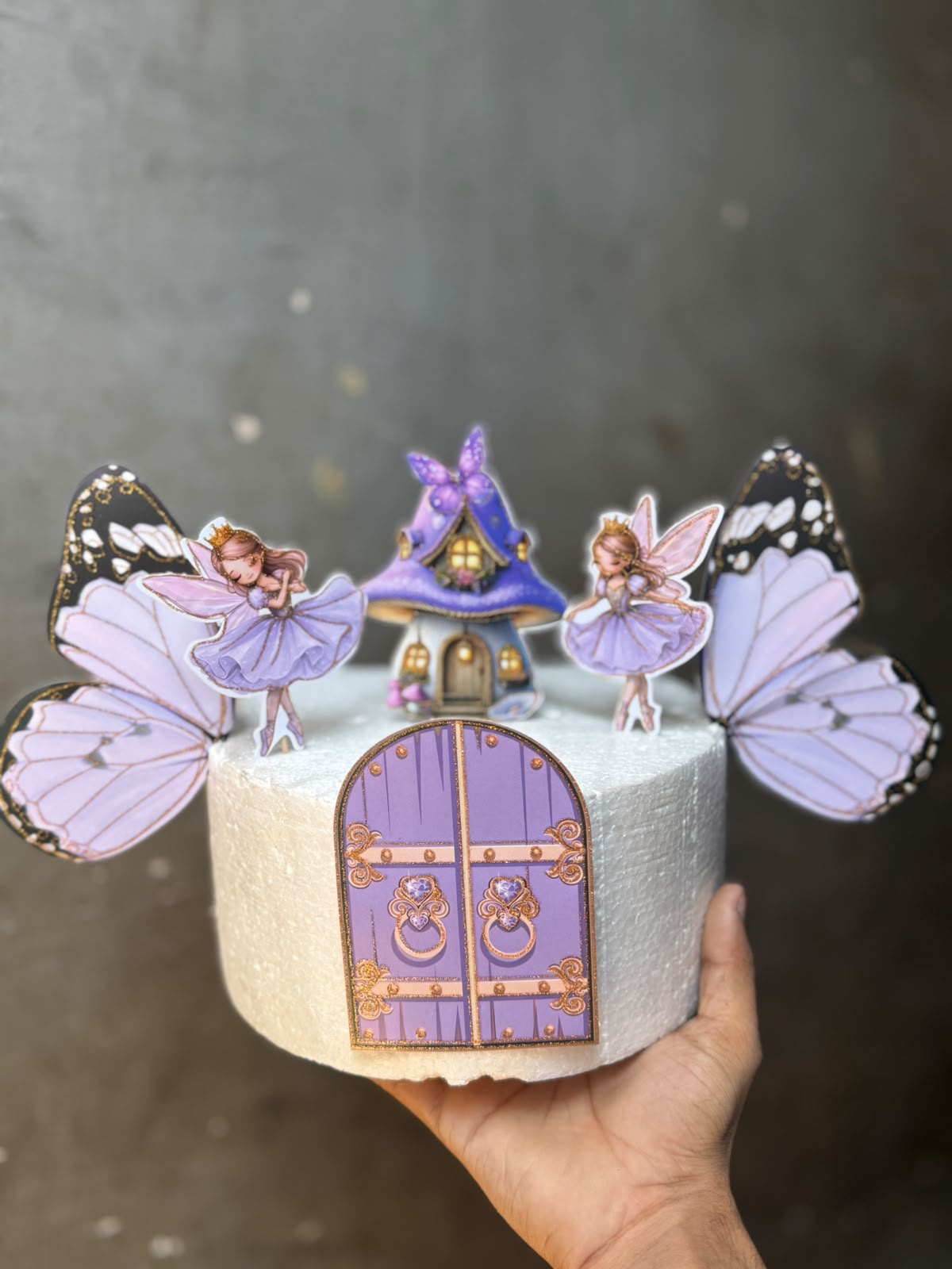 Paper Butterfly Fairy Cake Topper Set - Printed Card Cutouts with Butterflies, Fairies, Mushroom House and Fairy Door for Birthday and Theme Cakes