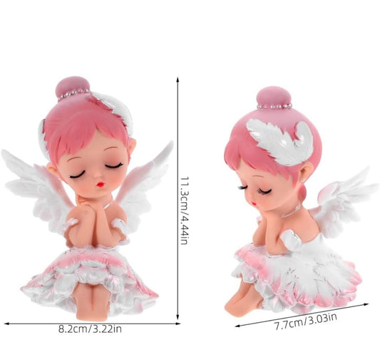 Sitting Angel Doll Cake Topper - Ceramic Finish Fairy Figurine with Feathered Wings for Birthday, Christening and Baby Shower Cakes
