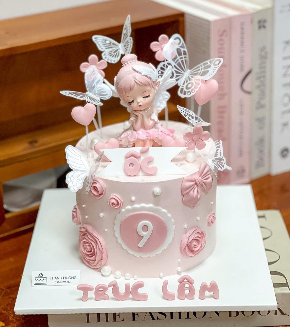 Sitting Angel Doll Cake Topper - Ceramic Finish Fairy Figurine with Feathered Wings for Birthday, Christening and Baby Shower Cakes