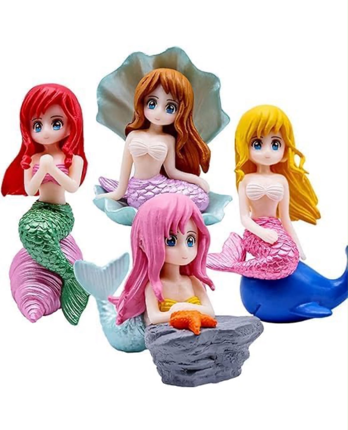 Mermaid Figurines Set of 4 - Ocean Theme Cake Toppers and Miniature Mermaid Dolls for Fairy Garden, Terrarium and Dollhouse