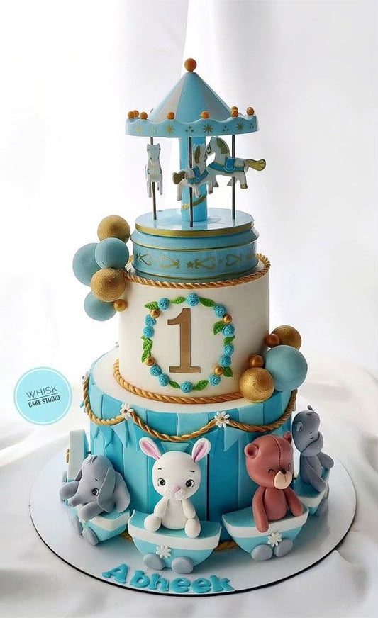 Rotating Carousel Music Box - Wind-Up Merry-Go-Round Musical Cake Topper and Showpiece with Horses