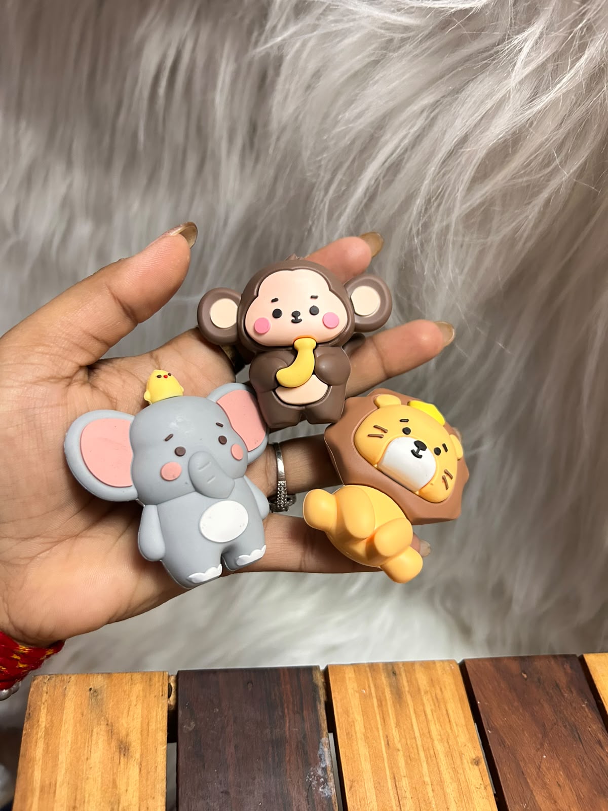 Silicone Animal Cake Topper Set of 3 - Soft Matte Elephant, Monkey and Lion Figures for Jungle Theme and First Birthday Cakes