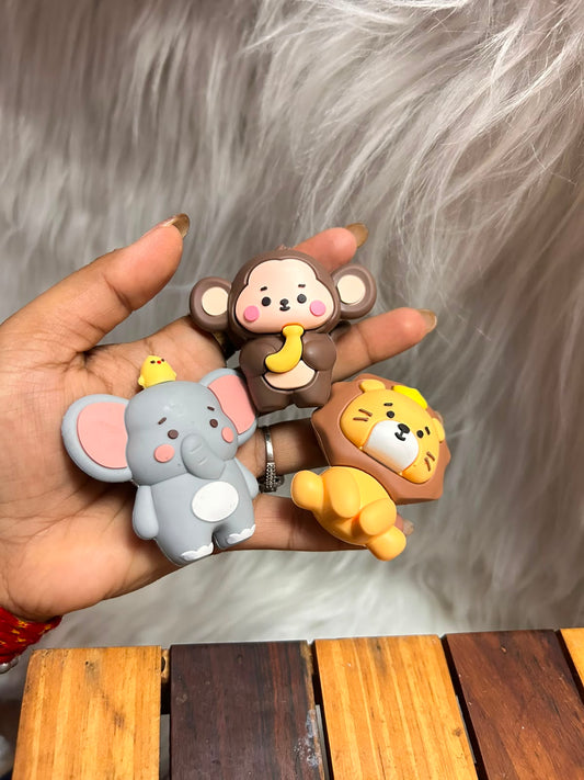 Silicone Animal Cake Topper Set of 3 - Soft Matte Elephant, Monkey and Lion Figures for Jungle Theme and First Birthday Cakes