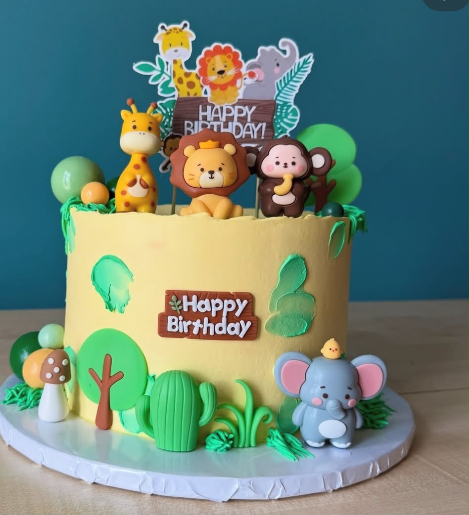 Silicone Animal Cake Topper Set of 3 - Soft Matte Elephant, Monkey and Lion Figures for Jungle Theme and First Birthday Cakes