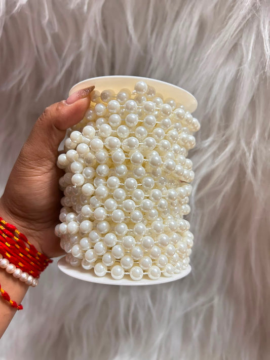 Pearl Chain Roll 17 m - 10 mm Ivory Pearl Bead Garland for Cake Draping, Hamper Decoration, Wedding Decor and Craft