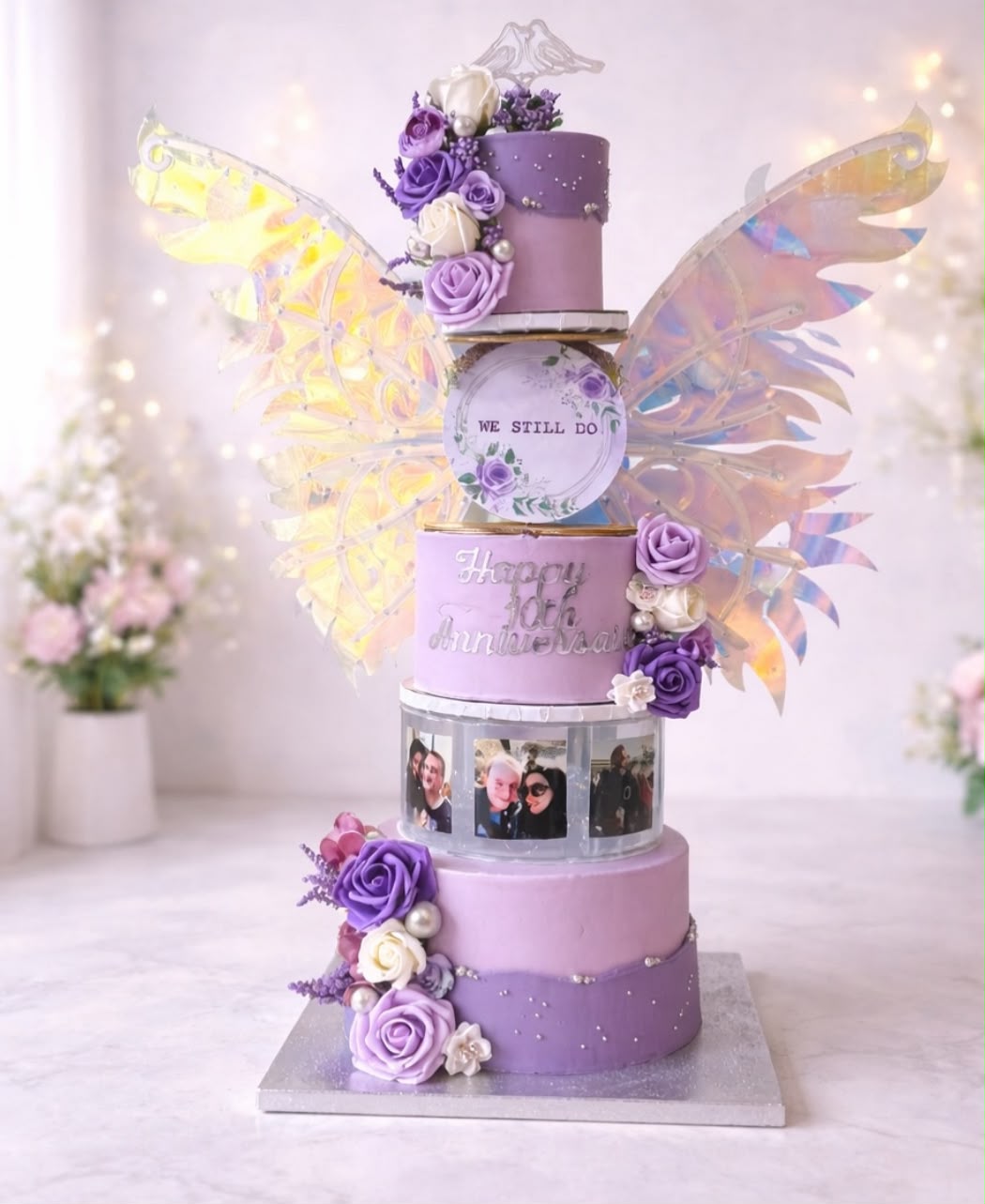 Premium Kinetic Butterfly Wings Cake Topper - Battery Operated Moving Iridescent Fairy Wings for Milestone Birthday and Anniversary Cakes