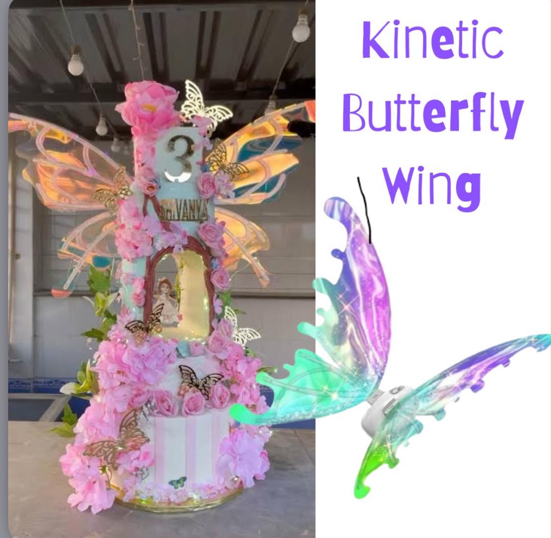 Premium Kinetic Butterfly Wings Cake Topper - Battery Operated Moving Iridescent Fairy Wings for Milestone Birthday and Anniversary Cakes