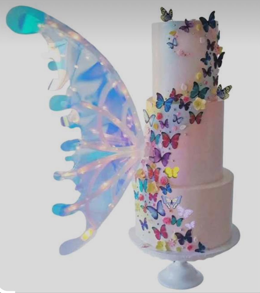 Premium Kinetic Butterfly Wings Cake Topper - Battery Operated Moving Iridescent Fairy Wings for Milestone Birthday and Anniversary Cakes