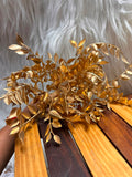 Golden Leaves Bunch - 60 Stem Antique Gold Foliage Filler for Cake Decoration, Hampers and Wedding Decor