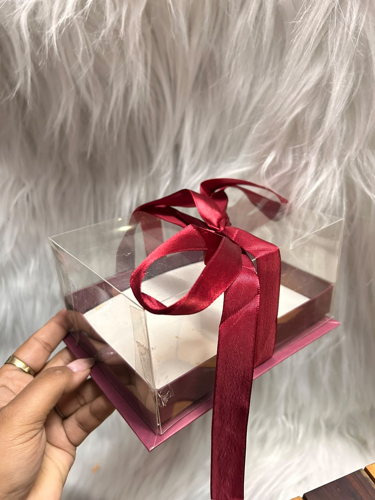 Clear Window Hamper Box 6.5 x 5 x 3.5 inch - Maroon Rigid Gift Box with Transparent Lift-Off Lid, Pack of 5