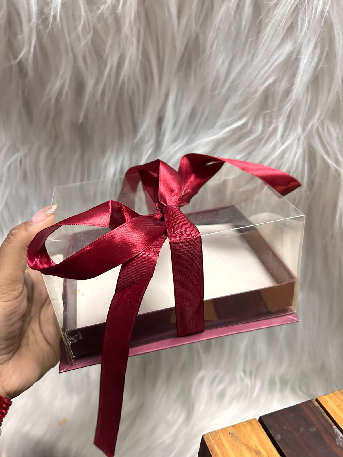 Clear Window Hamper Box 6.5 x 5 x 3.5 inch - Maroon Rigid Gift Box with Transparent Lift-Off Lid, Pack of 5