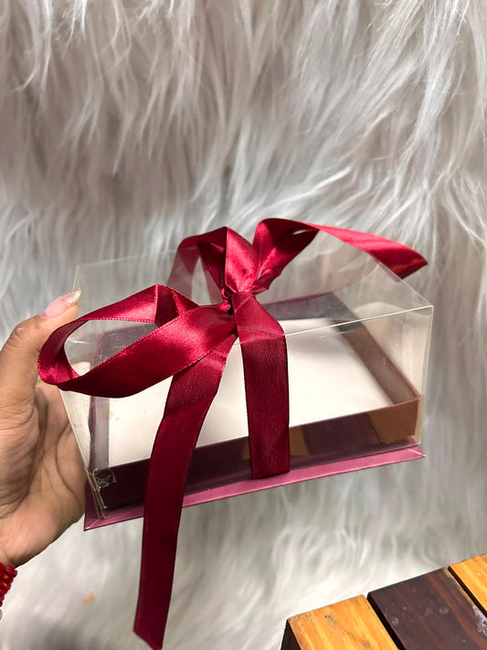 Clear Window Hamper Box 6.5 x 5 x 3.5 inch - Maroon Rigid Gift Box with Transparent Lift-Off Lid, Pack of 5