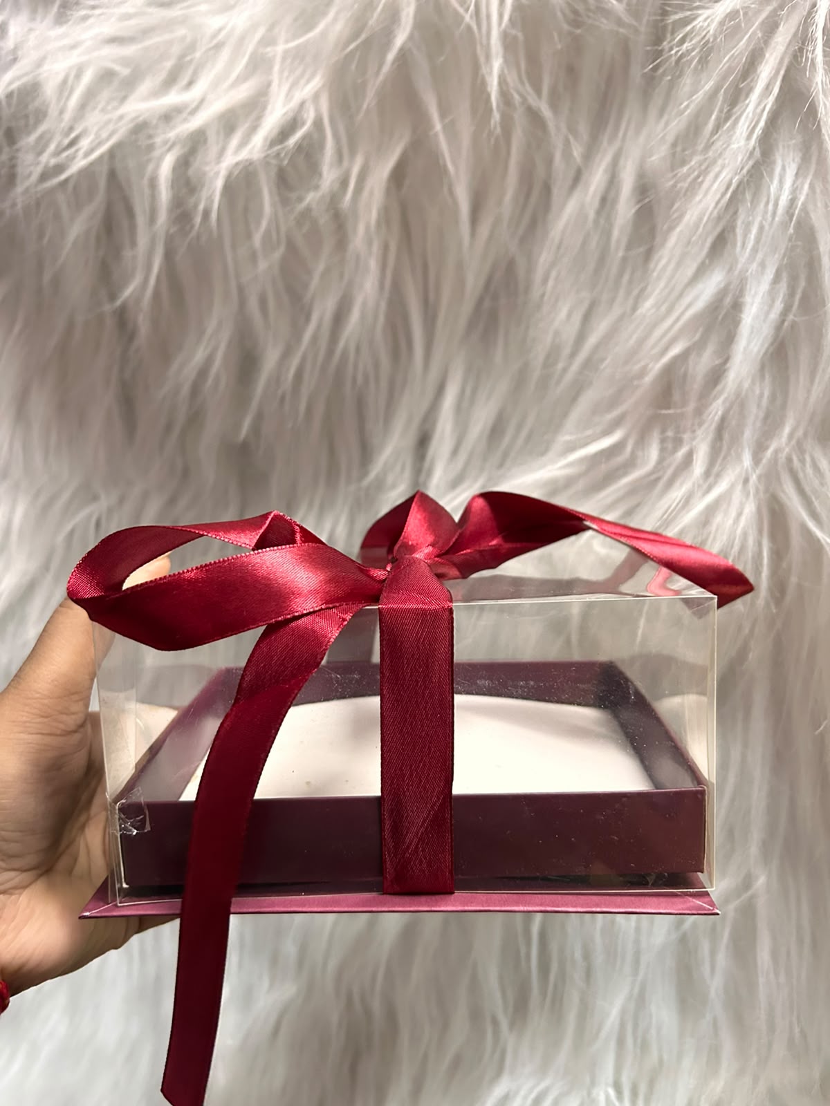 Clear Window Hamper Box 6.5 x 5 x 3.5 inch - Maroon Rigid Gift Box with Transparent Lift-Off Lid, Pack of 5