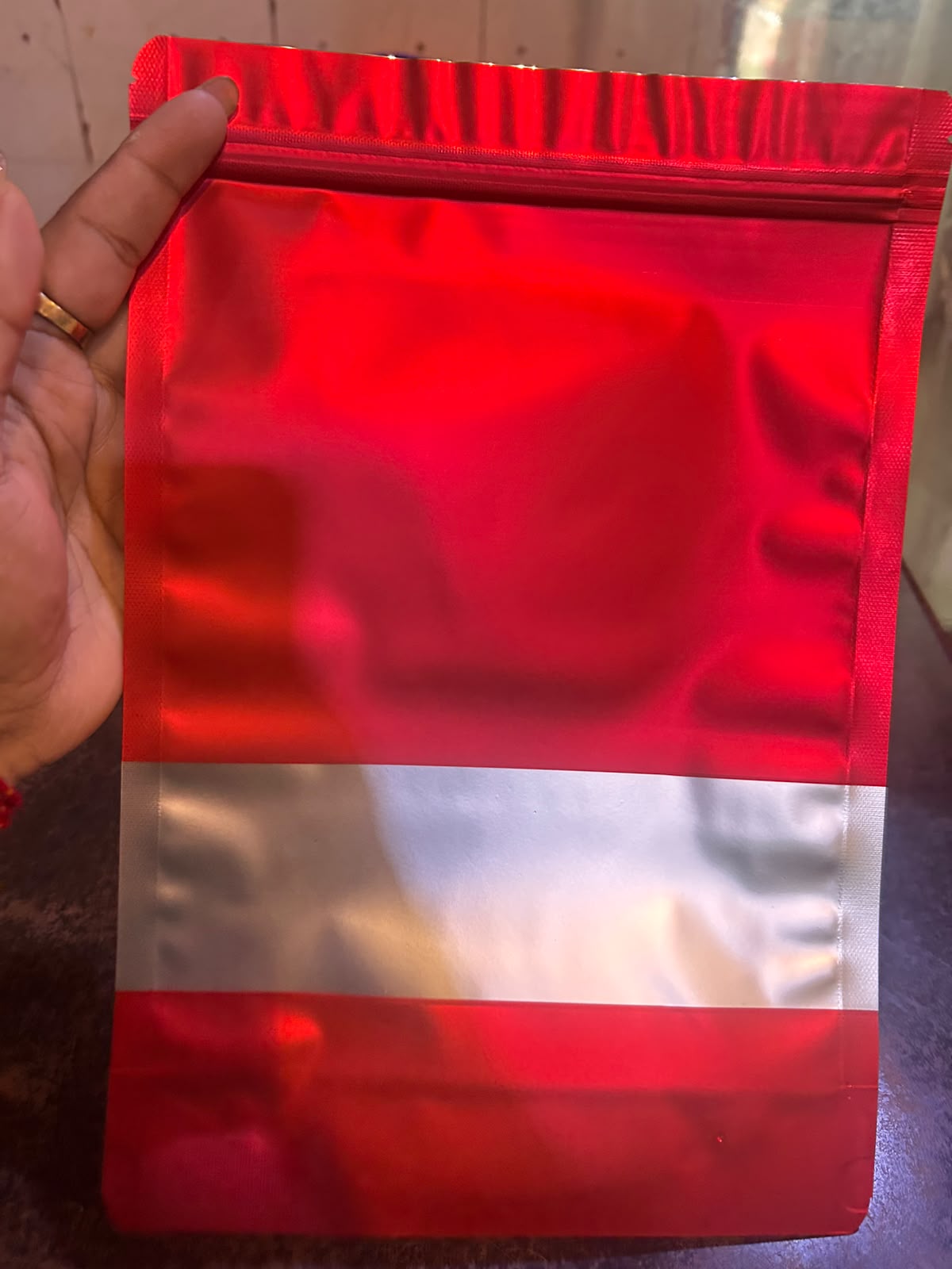 Stand-Up Zip Lock Pouch 10 x 8 inch - 1 kg Matte Red Foil Pouch with Frosted Window for Dry Fruits, Granola, Spices and Hamper Packing