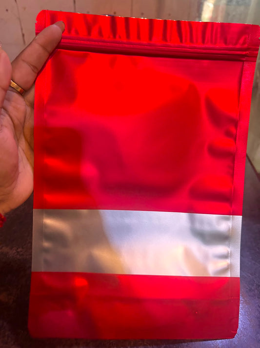 Stand-Up Zip Lock Pouch 10 x 8 inch - 1 kg Matte Red Foil Pouch with Frosted Window for Dry Fruits, Granola, Spices and Hamper Packing