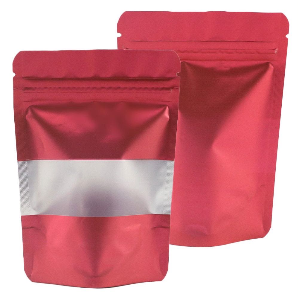 Stand-Up Zip Lock Pouch 10 x 8 inch - 1 kg Matte Red Foil Pouch with Frosted Window for Dry Fruits, Granola, Spices and Hamper Packing