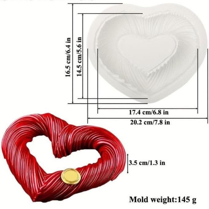 Heart Entremet Silicone Mould - Pleated Open Heart Mousse Cake Mould for Entremet, Chocolate, Jelly and Resin Craft