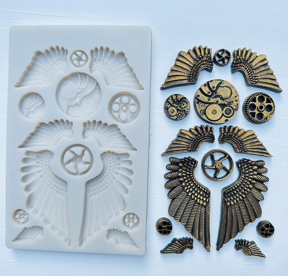Steampunk Silicone Mould - Angel Wings, Gears, Cogs and Clock Faces for Fondant, Gum Paste, Clay, Resin and Craft