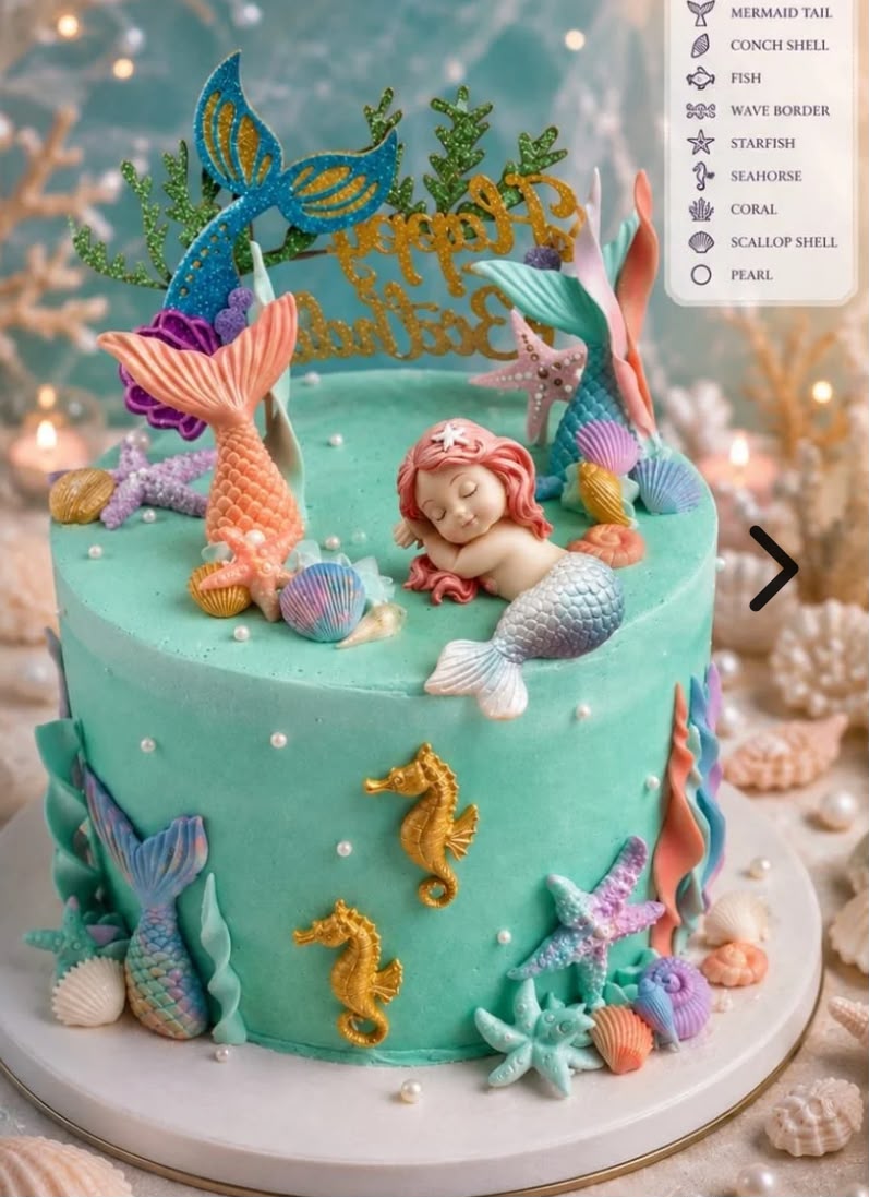 Sea Theme Silicone Mould - Mermaid Tail, Seahorse, Coral, Starfish, Shells and Wave Border for Fondant, Chocolate, Clay and Resin