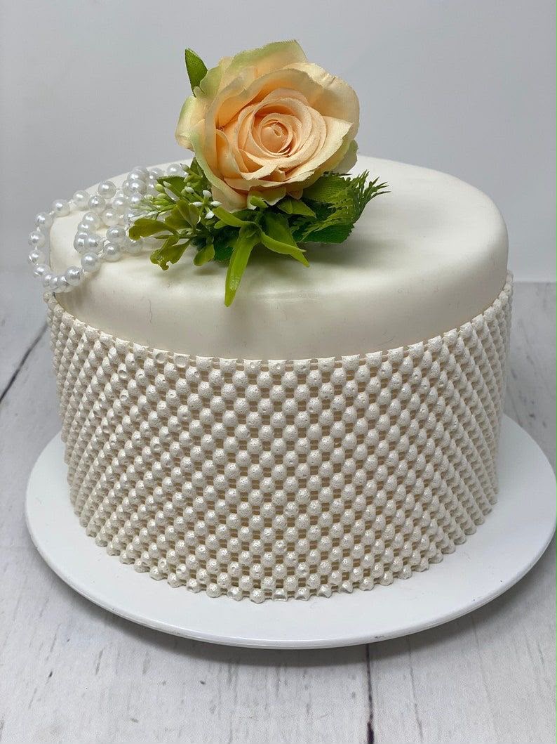 Pearl Lace Border Silicone Mould - Set of 2 Beaded Strips 8.5 x 3.5 inch for Fondant, Gum Paste, Wedding Cakes and Craft